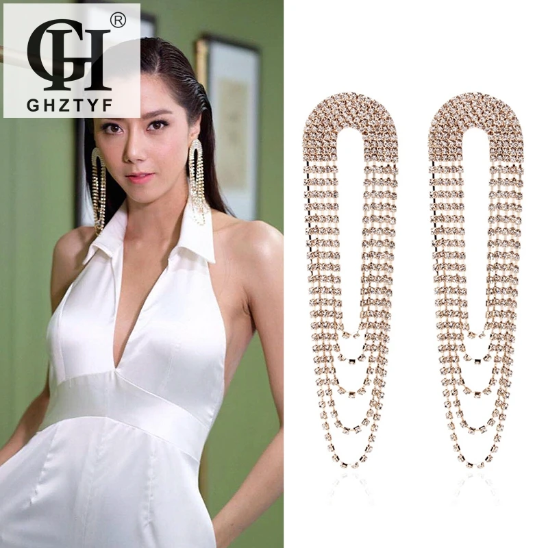 

Pendientes Mujer Moda 2018 Female Inlay Zircon Drop Earrings For Women Fashion Jewelry Bohemian Long Earring Bijoux Femme