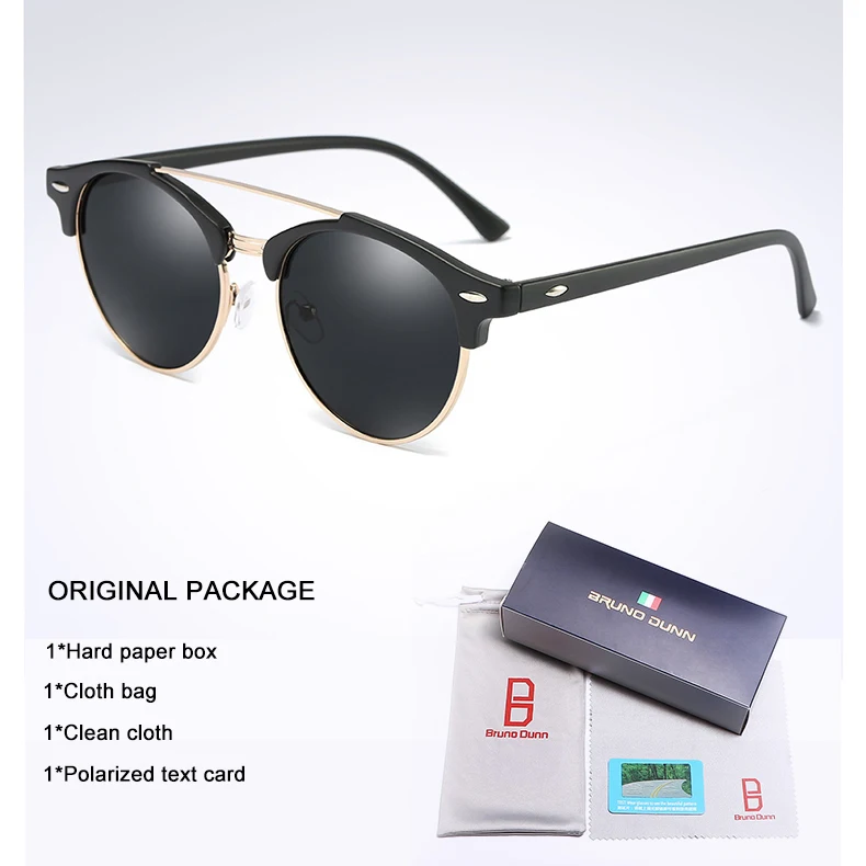 Bruno Dunn Classic Polarized Sunglasses Men Women Retro Brand Designer round Sun Glasses Female Male Fashion Mirror Sunglass ray - Цвет линз: as picture