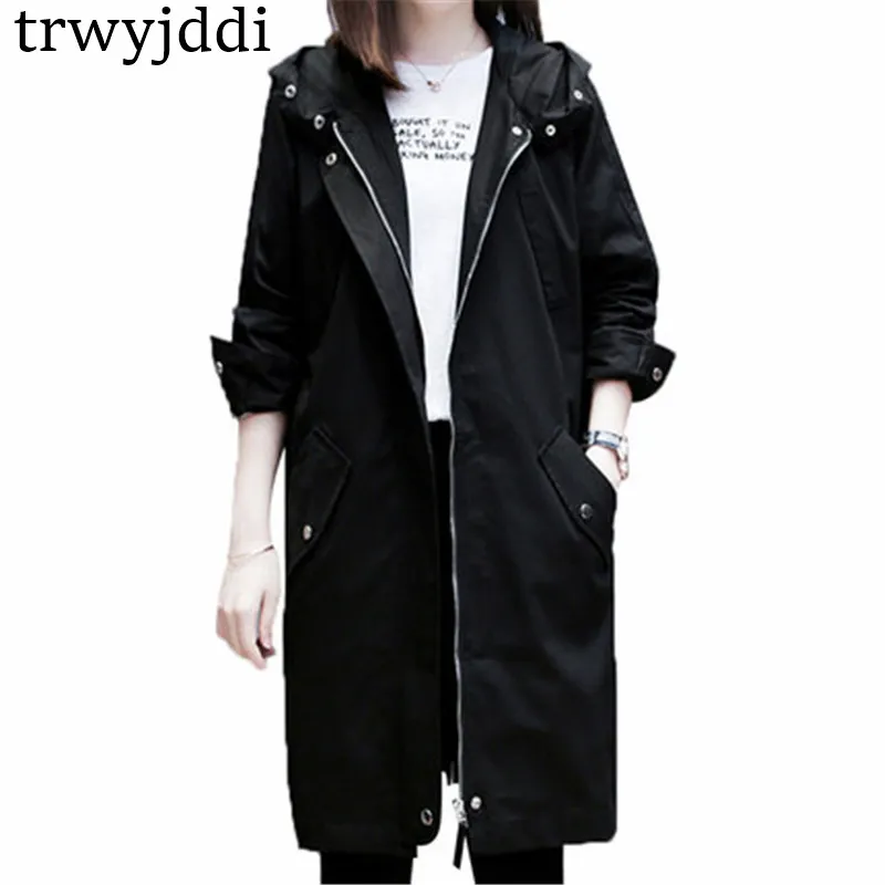 

2019 Casual Hooded Jacket Women Spring Autumn Coat New Women's Large Size Korean Long Windbreaker Coats N418