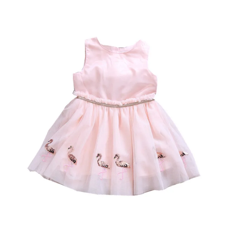 

Hot Selling Newest Summer 2019 New Children's Dress Sequined Flamingo Screen Girl's Dress Children's Princess Clothing