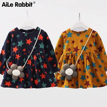 

AiLe New in 2019 Girls fashion dress flower bag gift 2 pieces Infant For girls baby clothes apparel Pentagram Stars Floral