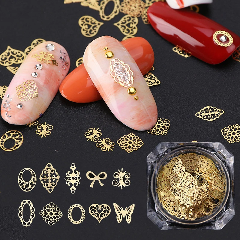 

1 Box Ultra Thin Metal Nail Sequins White Gold Snowflake Flakes Mixed Shape Nail Tips DIY 3D Nails Decoration for Nail Art
