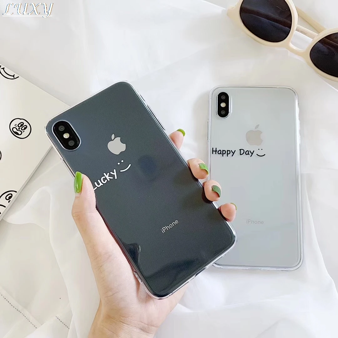 

Korea Smiling English letters lucky gift happy day case for iphone X XS MAX XR 7 8 6S plus clear cute Smiley face soft TPU cover