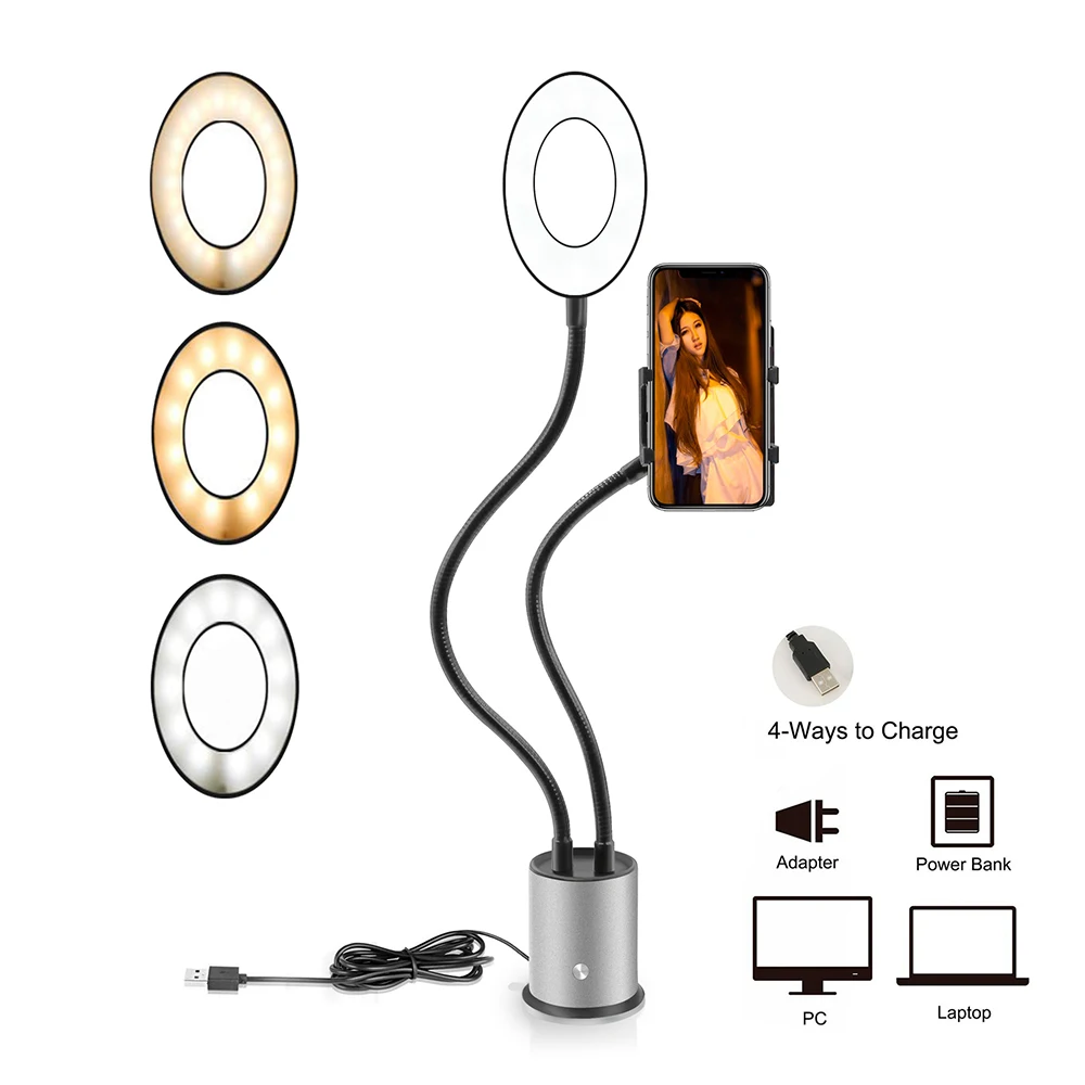 Универсальный кольцевой светильник для селфи с гибким держателем для мобильного телефона, настольная лампа с ленивым кронштейном, светодиодный светильник для офиса, кухни