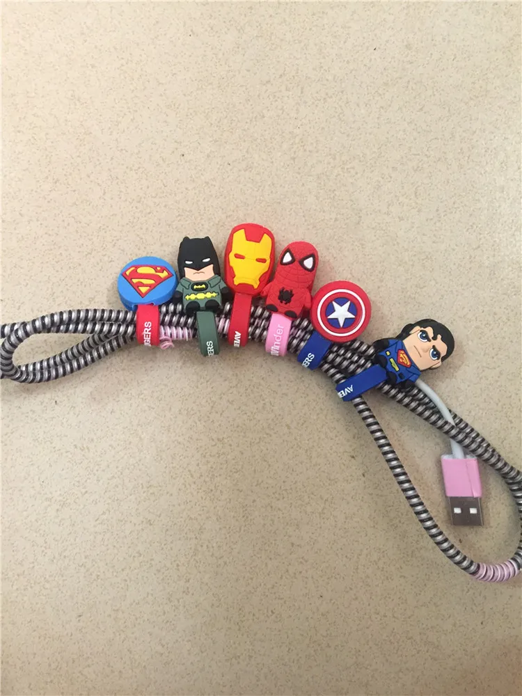 12 шт./лот Мстители наушники кабель провода организатор шнур держатель Человек-паук Бэтмен Ironman USB зарядное устройство кабель моталки