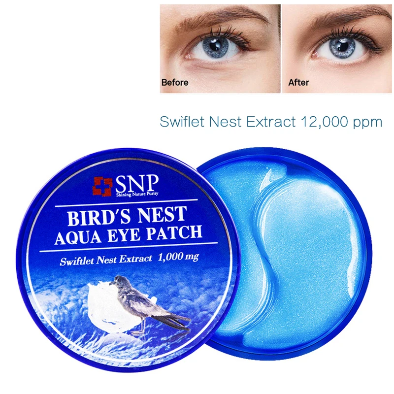 

SNP 1000mg Bird's Nest Aqua Eye Patch 60 Patches with Hyaluronic Acid Moisture EGF Anti Aging Under Eye Mask