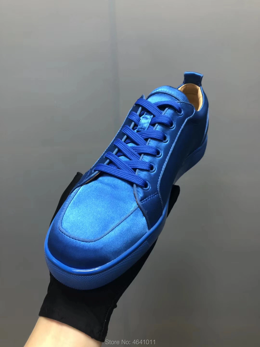 Cl andgz/трендовая Мужская обувь из лакированной кожи с красной подошвой и низким вырезом повседневная обувь с заклепками синего цвета Пара моделей лоферы на плоской подошве