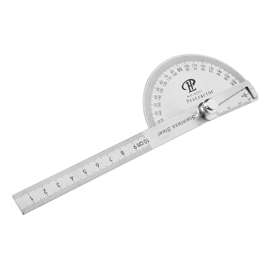  10cm Stainless Steel Protractor 180 Degree Angle Finder Round Head Rotary Measuring Ruler Machinist