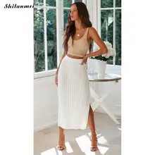 Для женщин юбка новая мода Slim Обёрточная бумага сплошной высокий разрез обтягивающая юбка Для женщин и девочек с боковыми облегающая юбка белые вечерние Клубные Миди-юбки
