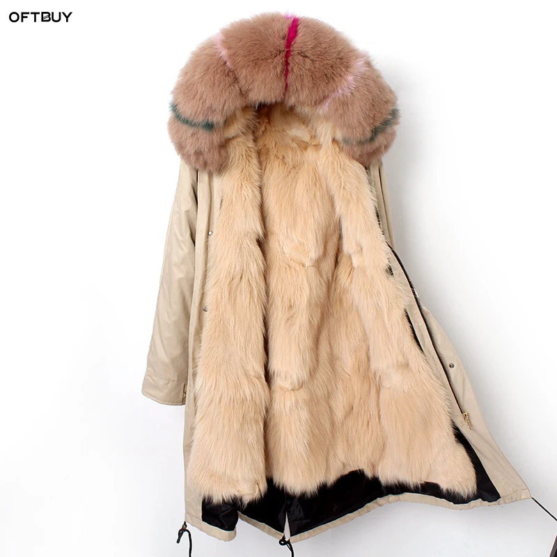 

OFTBUY 2019 black long parka real raccoon fur coat hooded winter jacket women natural fox fur liner outwear fashion news