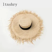 Шляпа Raffia, унисекс, соломенная шляпа с бахромой, большой широкий козырек солнцезащитной кепки для женщин, мужские пляжные кепки, летняя УФ шляпа, козырек, шляпа, складная