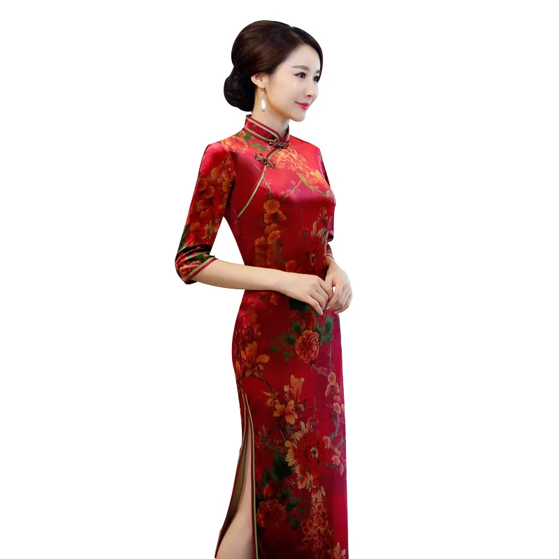 Осень-зима элегантный тонкий половина рукава бархат Cheongsam большой Размеры платья матери тонкий показать Подиум платья