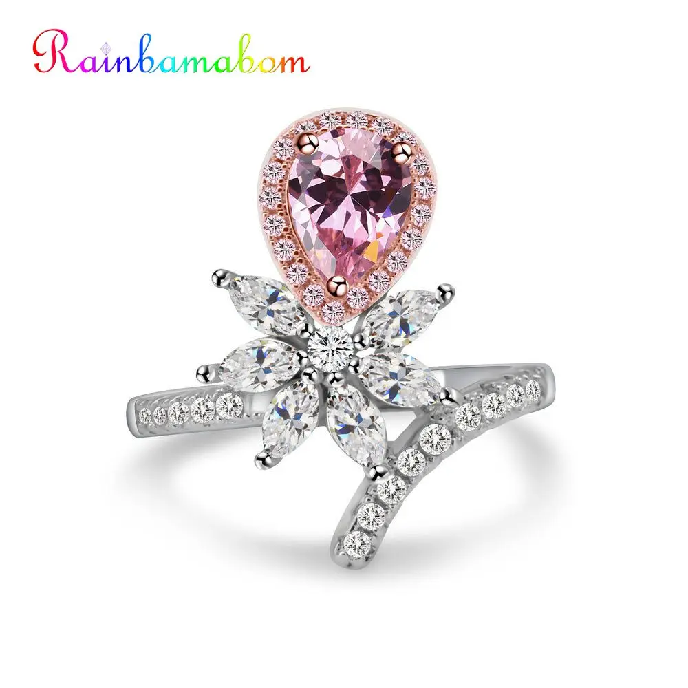 

Rainbamabom 925 Authentic Sterling Silver Water Drop Sapphire Citrine Amethyst Ruby Emerald Gemstone Wedding Engagement Ring