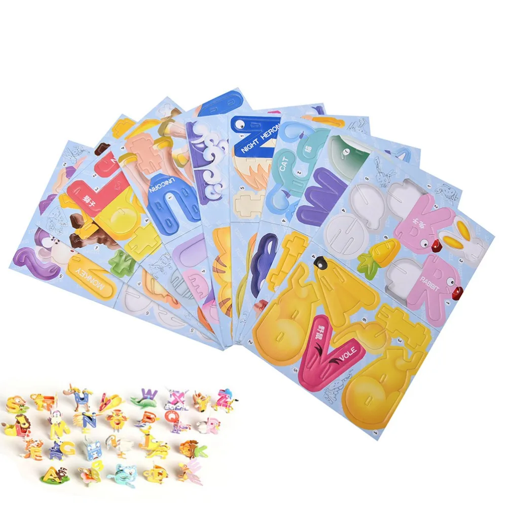 

26PCS 3D Baby Kids Cognition Puzzle DIY Early Learning ABC Baby Toys Cute Animal Shaped Paper Puzzle For Children 26 Letters Toy