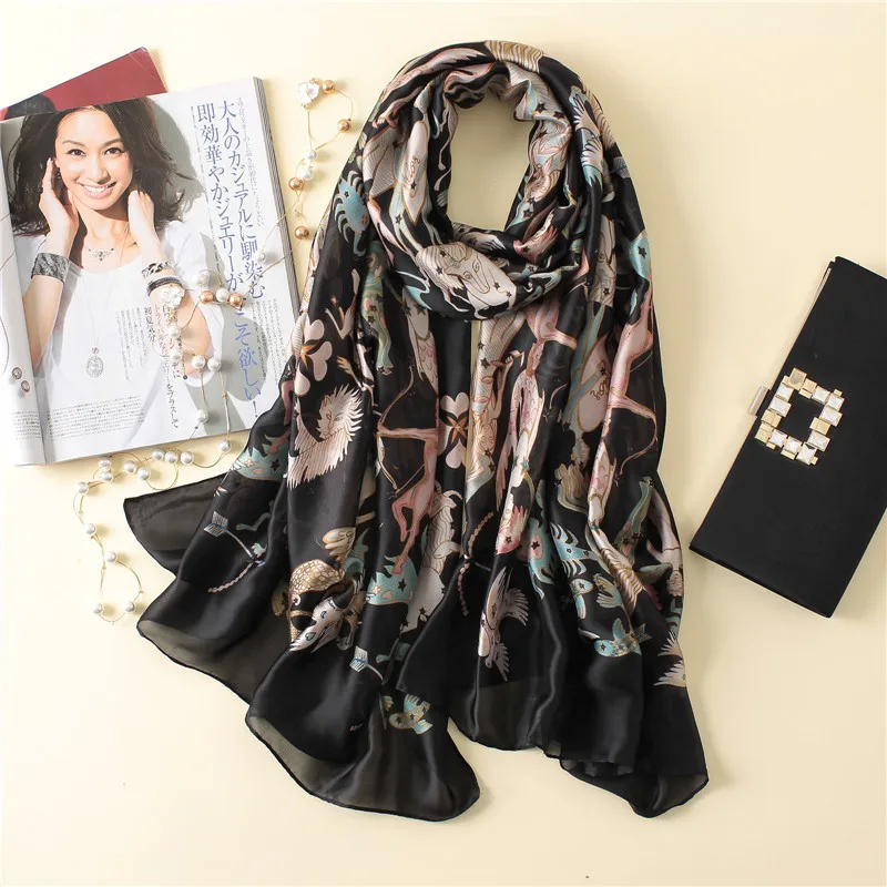

2019 New Luxury Brand Women Silk Scarf Soft Angel Print Scarves Large size Shawl and Wrap Long Lady Pashmina