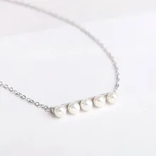 Дизайн жемчужное ожерелье из стерлингового серебра 925 пробы для женщин и девочек 5 жемчужных бусин серебряное ожерелье