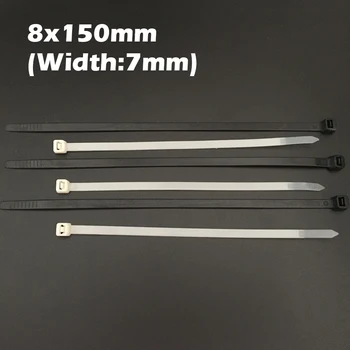 

100pcs 8x150 8*150mm (7mm Width) White Black Nylon66 Network Electric Wire String Zip Fastener Self-Locking Plastic Cable Tie