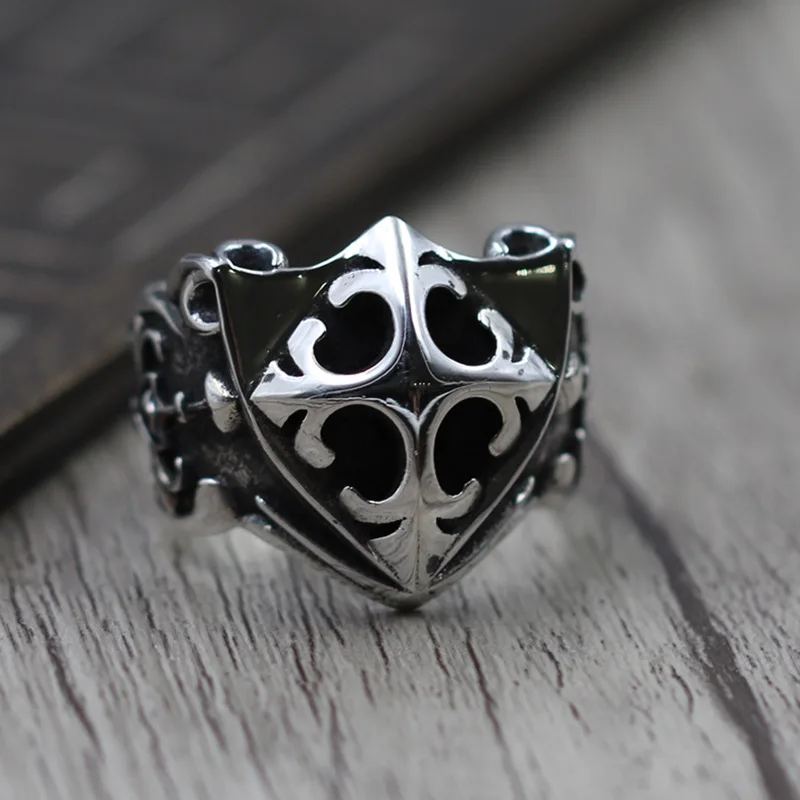 

S925 Sterling Silver Jewelry Personality Domineering Crusader Shield Ring Thai Silver Punk Ring