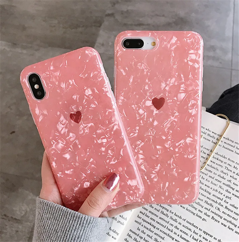 Simple Glitter Love Heart phone case For iphone XS Max X XR for 6 6s 7 8 plus soft tpu back cover |