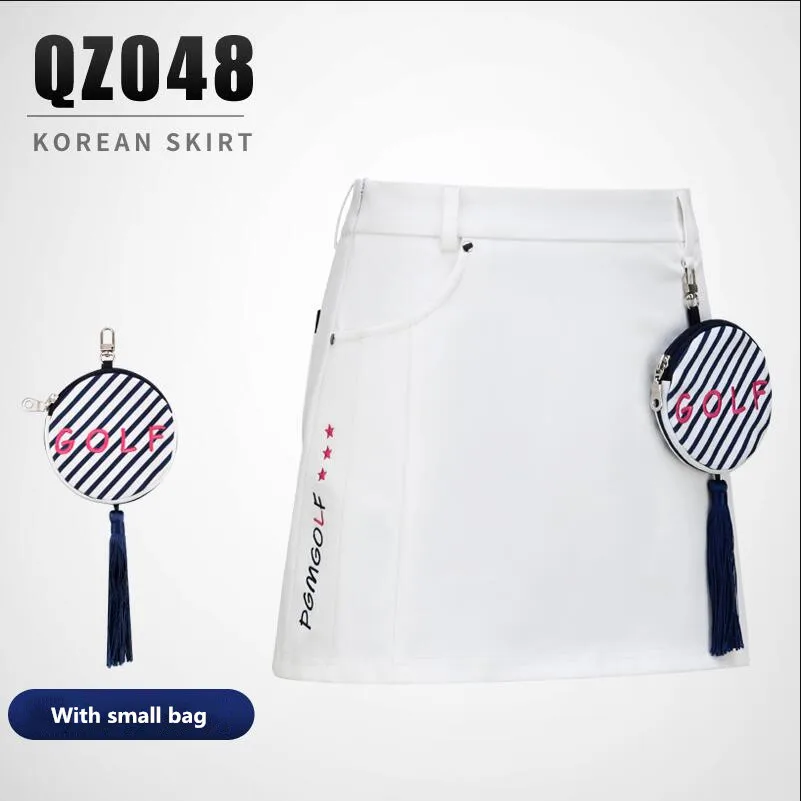 white skirt Женская Спортивная одежда для гольфа Летние Женские однотонные шорты для гольфа юбка быстросохнущая дышащая белая Гольф-юбки с небольшой сумкой - Цвет: white skirt