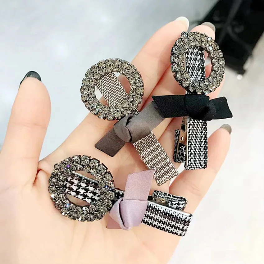 

2018 Korean Simple Sweet Geometry Rhinestone Bow Duckbill Clip for Girl Women Fashion Headwear Headdress Hair Accessories