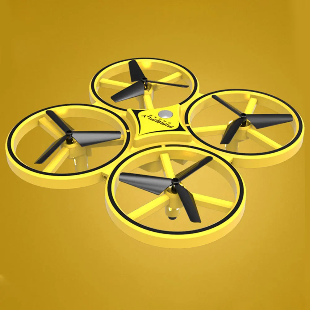 Детский летательный аппарат СВЕТОДИОДНЫЙ Квадрокоптер Дрон гравитационное чувство четыре оси Смарт-часы игрушка пульт дистанционного управления жесты интерактивная игрушка - Цвет: Цвет: желтый