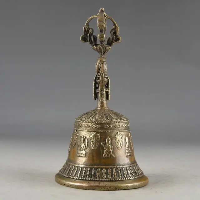 

CHINA VINTAGE BRASS HANDWORK HAMMERED EXORCISM STATUE SUPERB BELL DECORATION Garden Decoration 100% real Brass Bronze