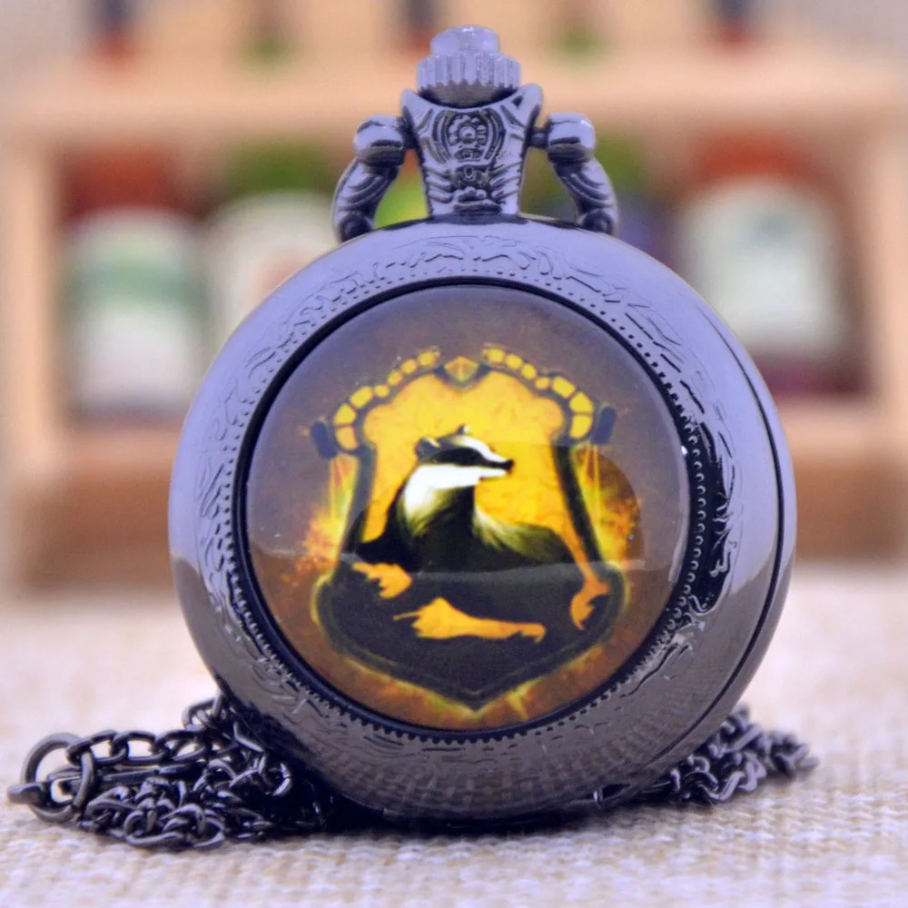 Горячая Мода Хогвартс Гарри Поттер Hufflepuff школьный Барсук стеклянный купол кварцевые карманные часы ожерелье подвеска для мужчин и женщин подарок для детей