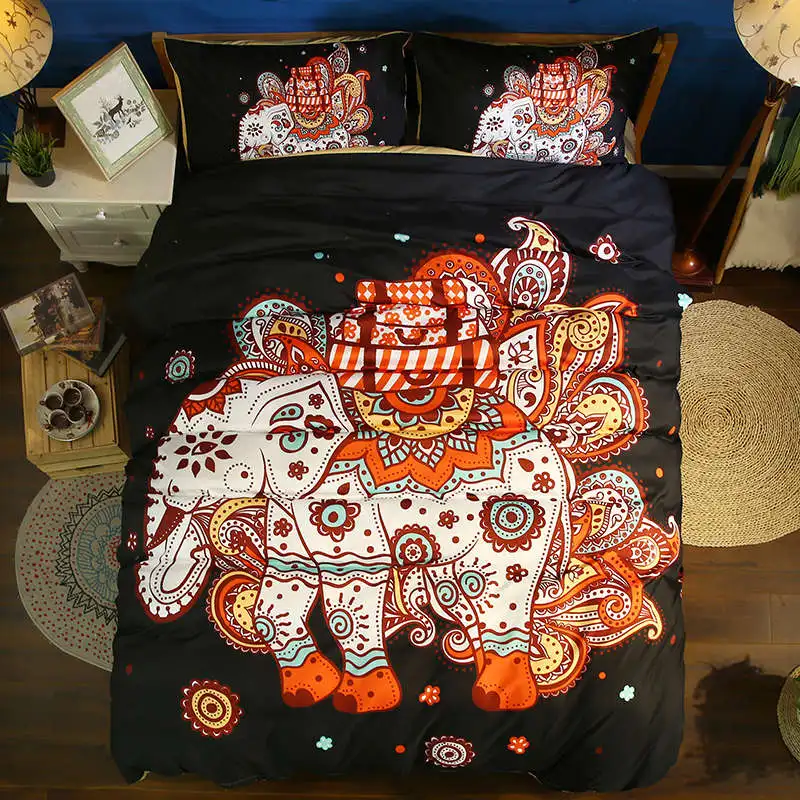 

Bohemia elephant print duvet cover set queen size 3pcs animal character bedding set twin full king kids adult home decor black