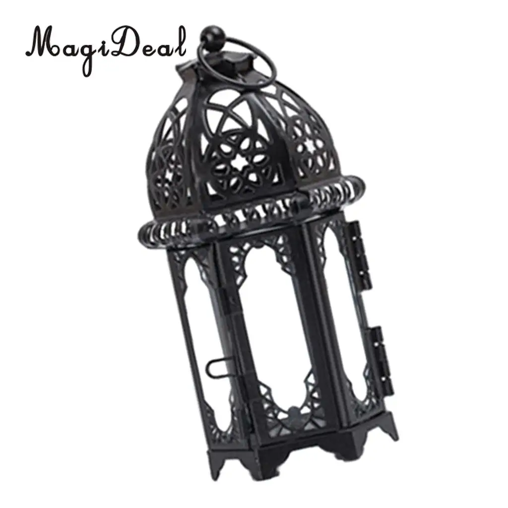 Wrought Iron Glass Wind Light Candle Holder Hanging Lantern Great for Patio Indoor outdoors Events Wedding Party