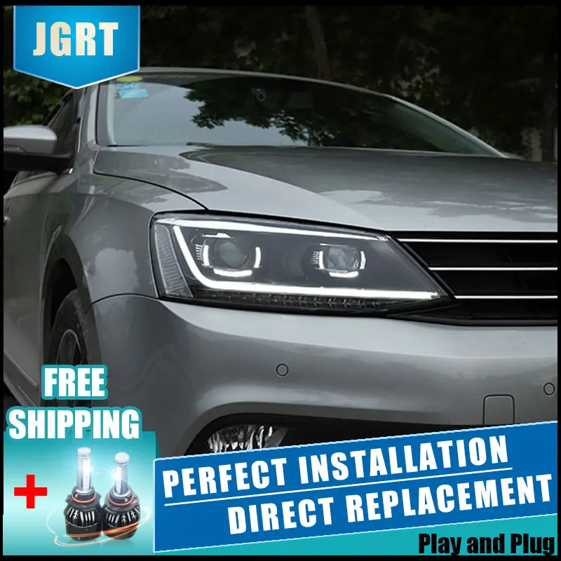 Skup 2 sztuk LED reflektory dla Volkswagen jetta 11 18 samochodów Led światła podwójne soczewki ksenonowe akcesoria samochodowe do jazdy dziennej światła przeciwmgielne