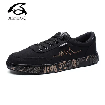 

New Autumn Fashion Flat Denim Canvas Shoes For Men Graffiti Solid Shoes Lace-up Casual Breathable Non-slip Vulcanized Shoes