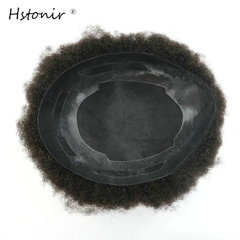 Hstonir афро парики для чернокожих Для мужчин индийские Волосы remy подойдет как для повседневной носки, так кружева с NPU Toupe волосы супер шиньоны H022