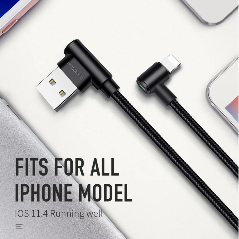 Mcdodo для iPhone кабель 2.4A быстрое зарядное устройство 90 градусов Lightning к USB 11 pro XS Max X 8 7