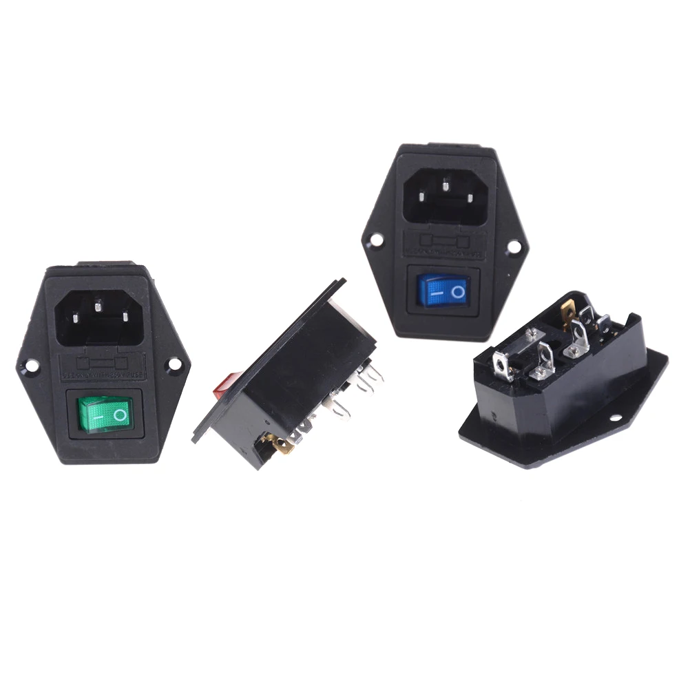 1Pc Inlet Module Plug Fuse Switch Male Power Socket 10A 250V 3 Pin