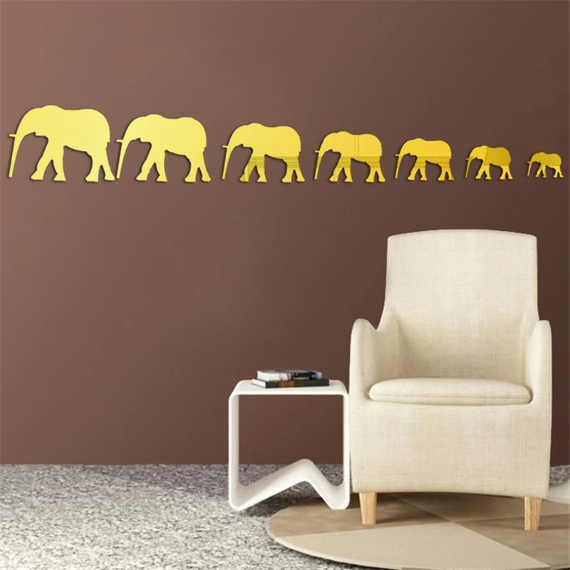 7pcs 3D Elephant Mirror Wall Stickers Living Room Child Bedroom Art