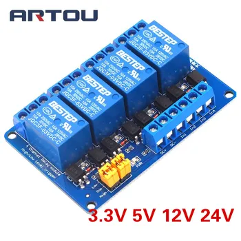 

3.3V 5V 12V 24V 4 Channel Relay Module High and low Level Trigger Dual Optocoupler Isolation Relay Module