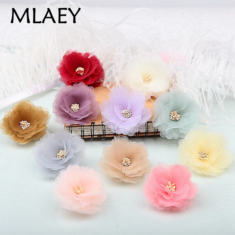 

MLAEY 4Pcs/lot lace trim patch applique lace fabric Wedding dress DIY flowers bride hair veil clothes Headwear Decoration 9color