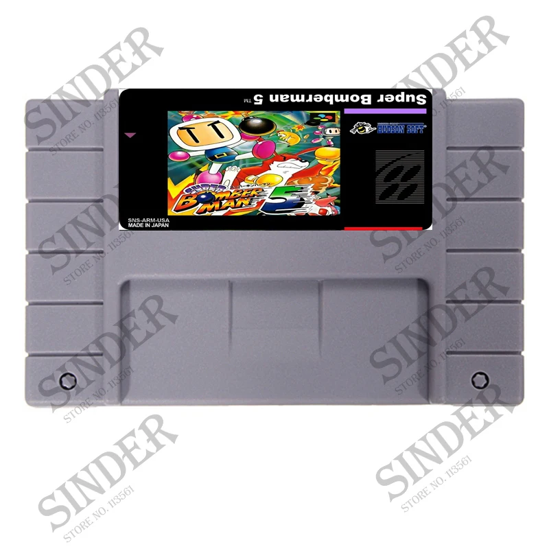 

Super Bomberman 5 USA Version 16 Bit Big Gray Game Card for NTSC Game Players