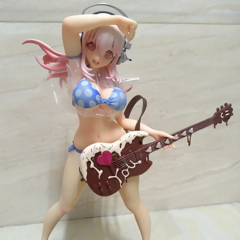 Аниме Супер Sonico шоколадная гитара Ver ПВХ фигурка Коллекционная модель кукла игрушка 25 см