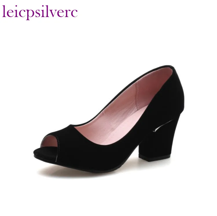 

2018 Spring Autumn Fashion Peep Toe Women Pumps Retro Velvet Shallow Slip-on Square Heel Elegant Office Casual High Heels Shoes