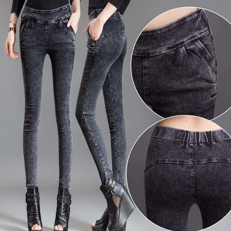 Модные женские джинсы, черные эластичные обтягивающие узкие брюки-карандаш с высокой талией размера плюс, винтажные джинсы, весенние осенние женские джинсы