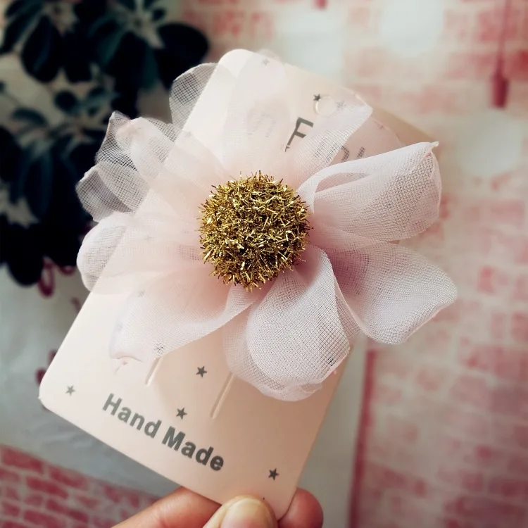 Бутик 15 шт. Модные Блеск Pom марли шпильки с цветами Твердые шифон цветок заколки для волос принцесса головные уборы аксессуары для волос