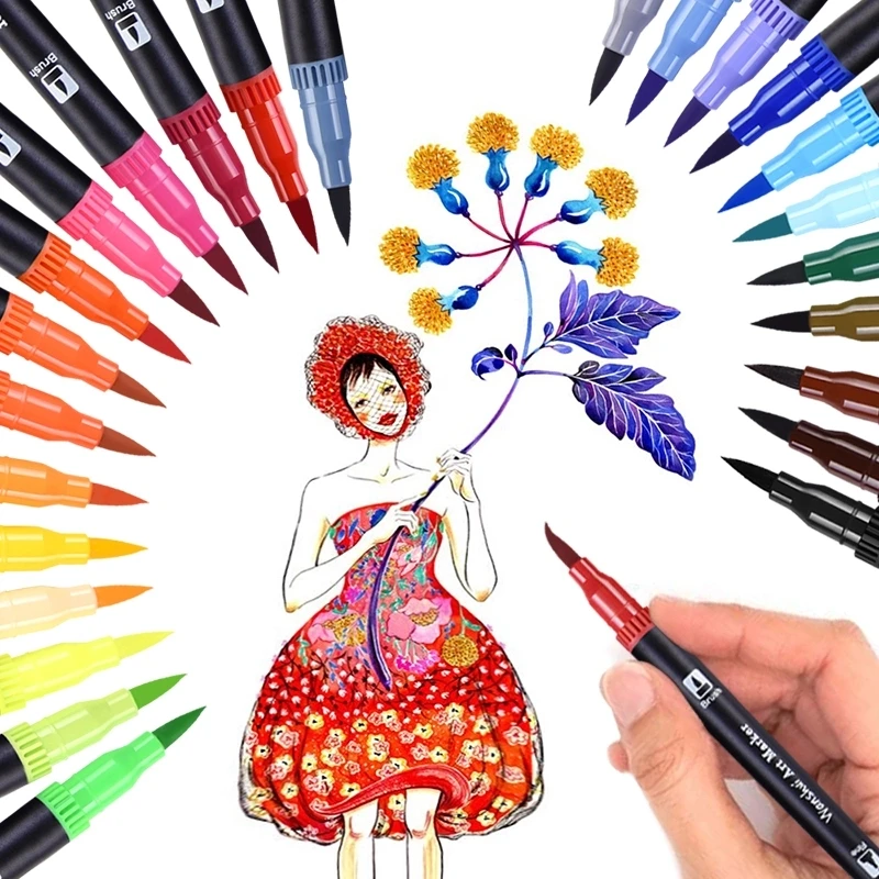 

Dual Tip 24 Watercolor Brush Pen Markers Art Marker Set Water Soluble Double Color Marker Calligraphy Pen For Design Manga Comic