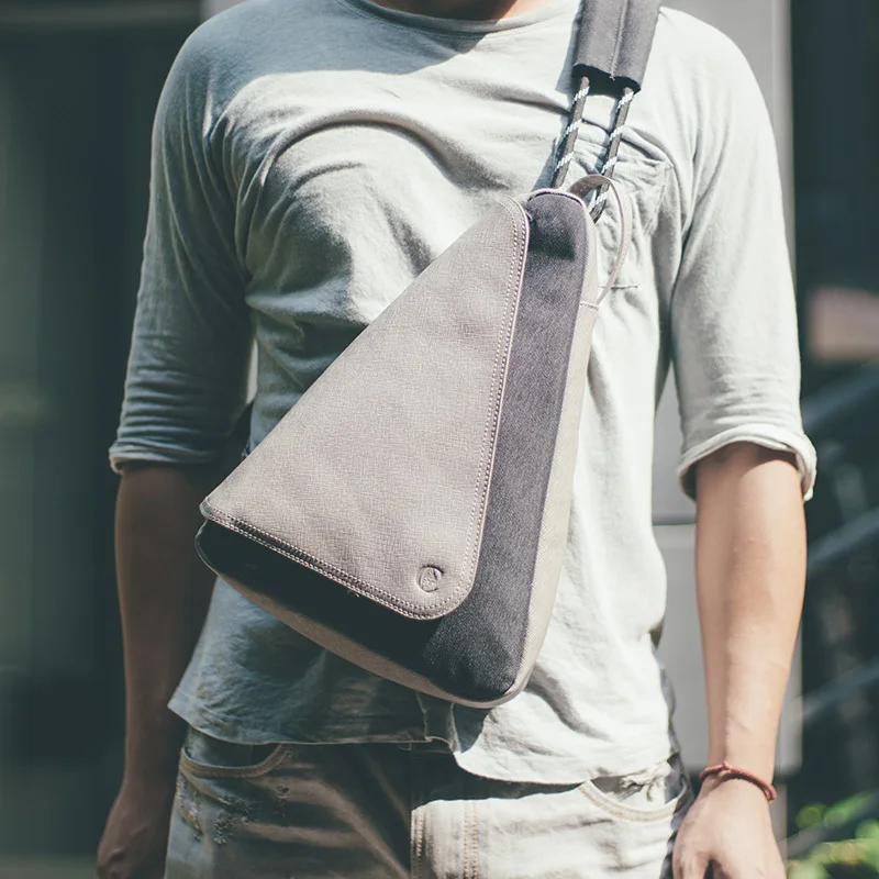 

D-park Multifunction Men's Chest Bag Canvas Shoulder Bag Fashion Casual Messenger Chest Bag Crossbody Sling Bags Male