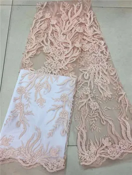 

High Quality african french net lace fabric african pink thread guipure lace fabric with sequins for party dress