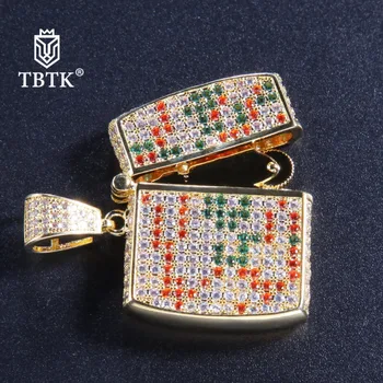 

TBTK New Copper Micro-inlaid Multicolor Zirconia Lighter Model Pendant Iced Out Gold Chain Rap Jewelry Trendy HipHop Necklace