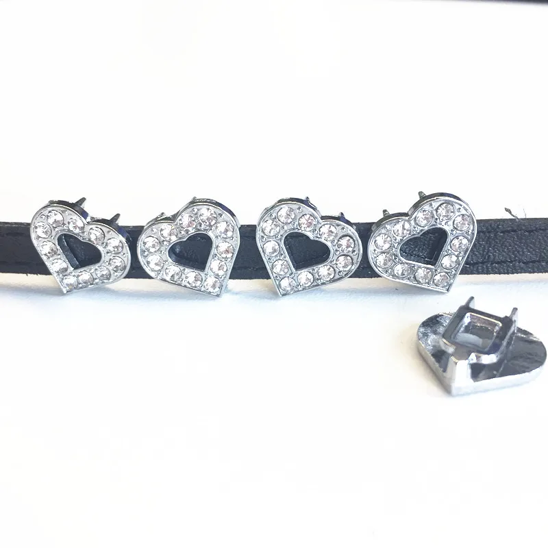 

CCOR 5pcs DIY accessory zinc alloy 10mm Inner Dia. 15MM*15MM Heart Slide Charm Bead DIY 10MM Dog Cat Collar Wristband