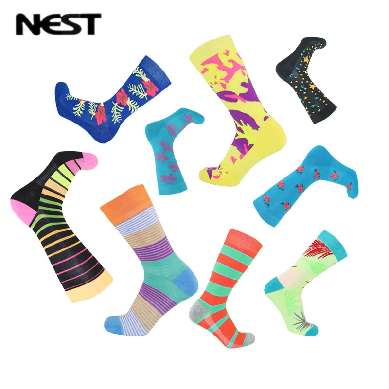

NEST 5 Pairs/Lot Man Busines Dress Sock Quality Work Wedding Terry Socks 5pcs Fashion Man Colorful Happys Socks
