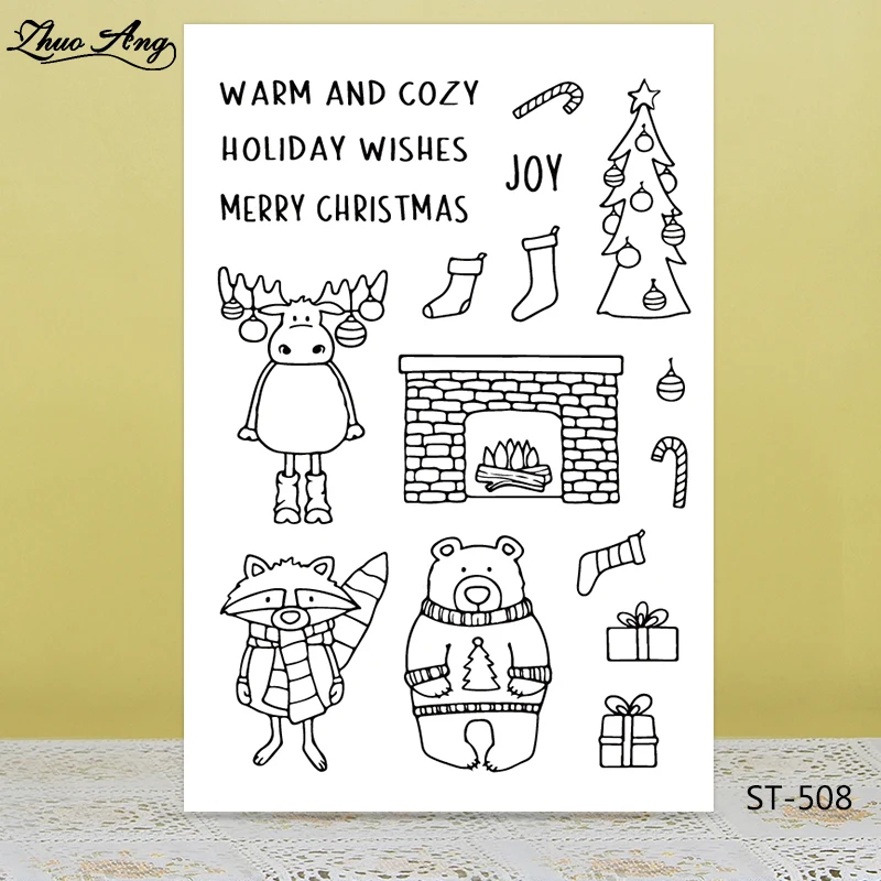 

ZhuoAng Christmas Reindeer Bear Tree Clear Stamps/Seals For DIY Scrapbooking/Card Making/Album Decorative Silicon Stamp Crafts